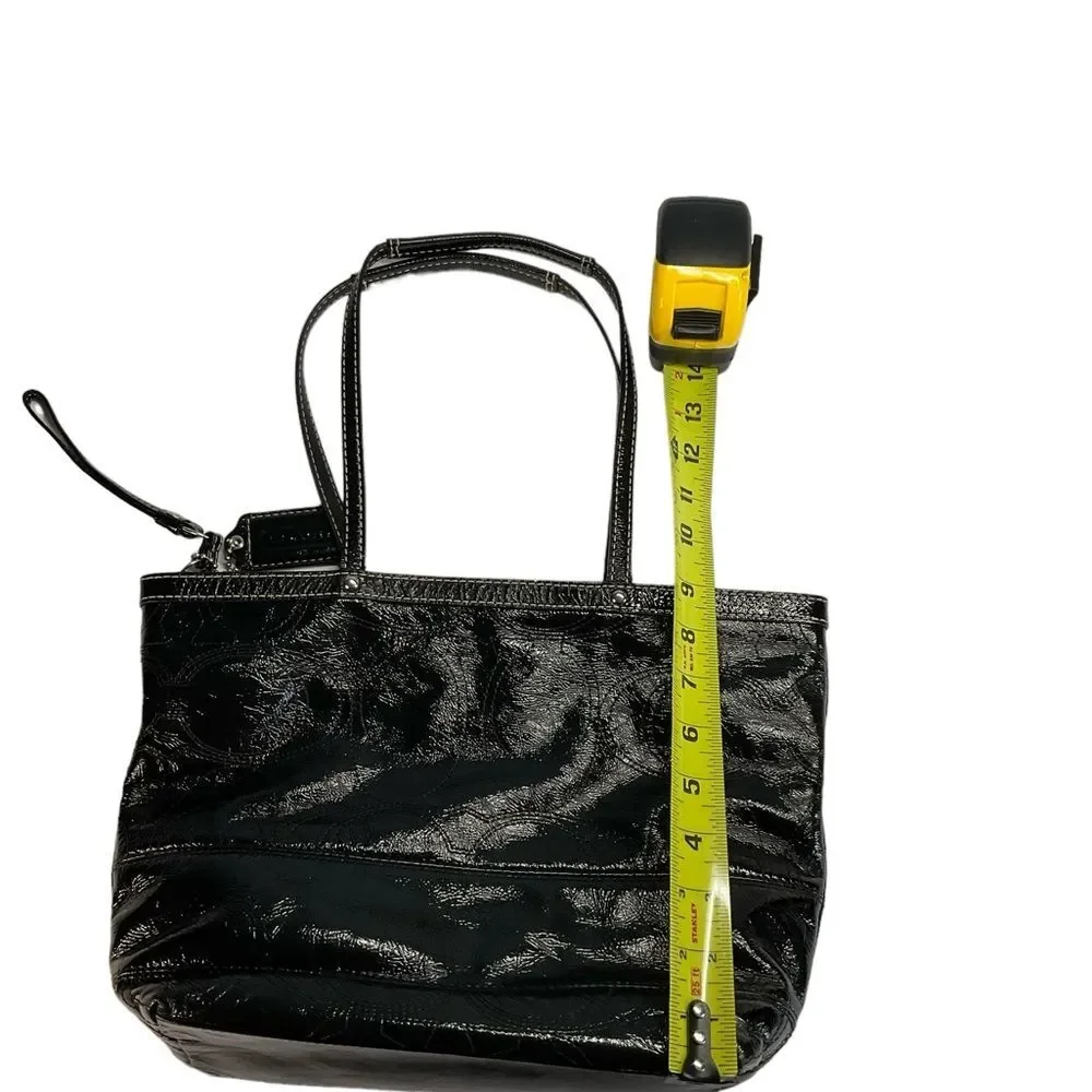 Coach Black Patent Leather Signature Satchel Purse Bag Style 15142